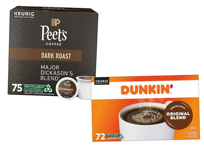 dunkin and peets k cup pods