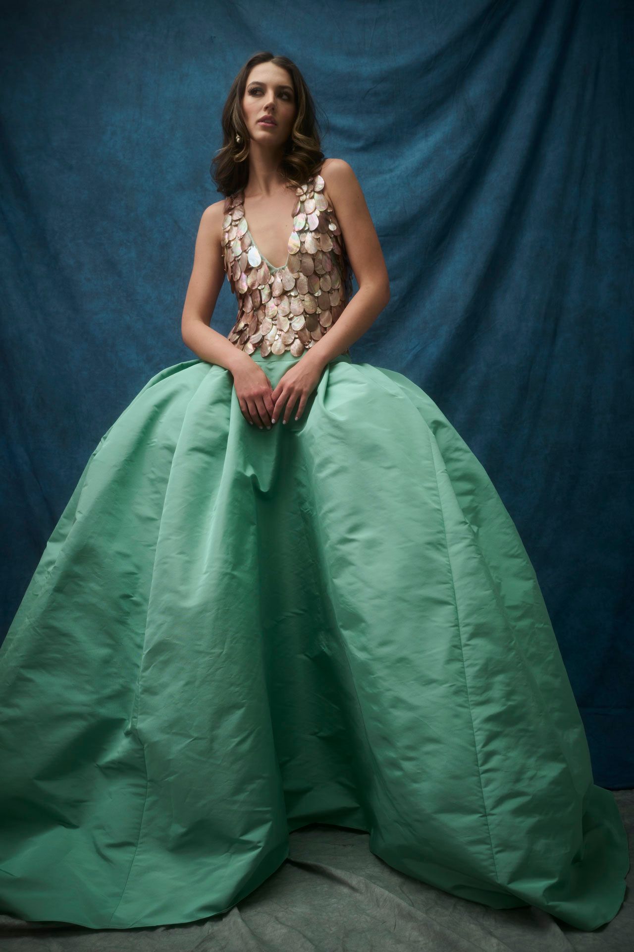 michael fausto ss25 teal gown