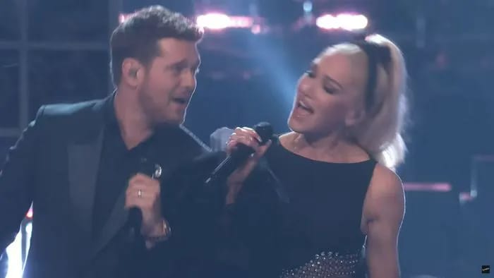 "Michael Bublé and Gwen Stefani performing 'Heartache Tonight' on The Voice"