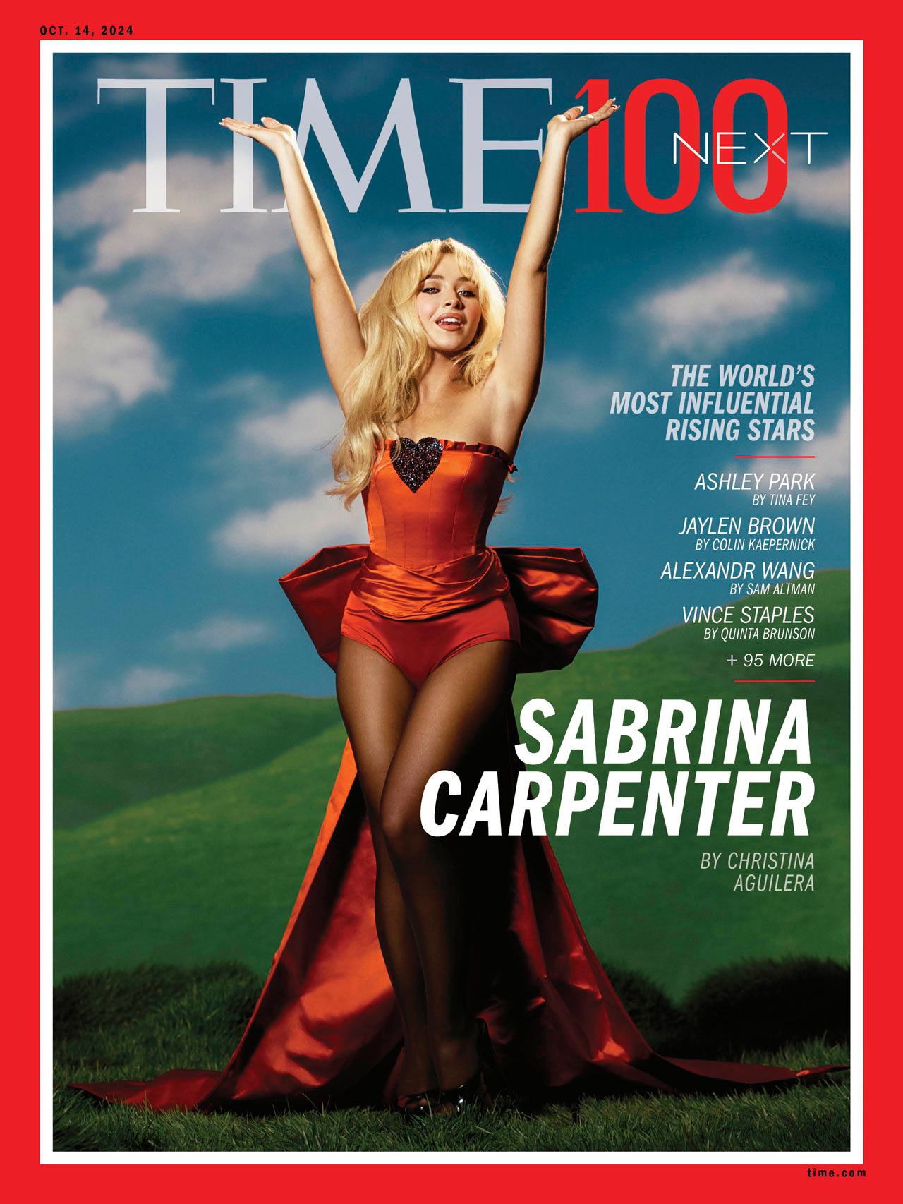 Sabrina Carpenter Time magazine cover vintage Victorias Secret red bustier dress