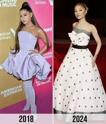 ariana grande before and after red carpets 2018 and 2024