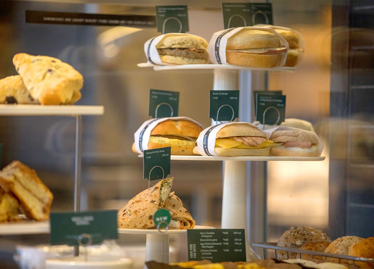 Starbucks sandwiches in a case