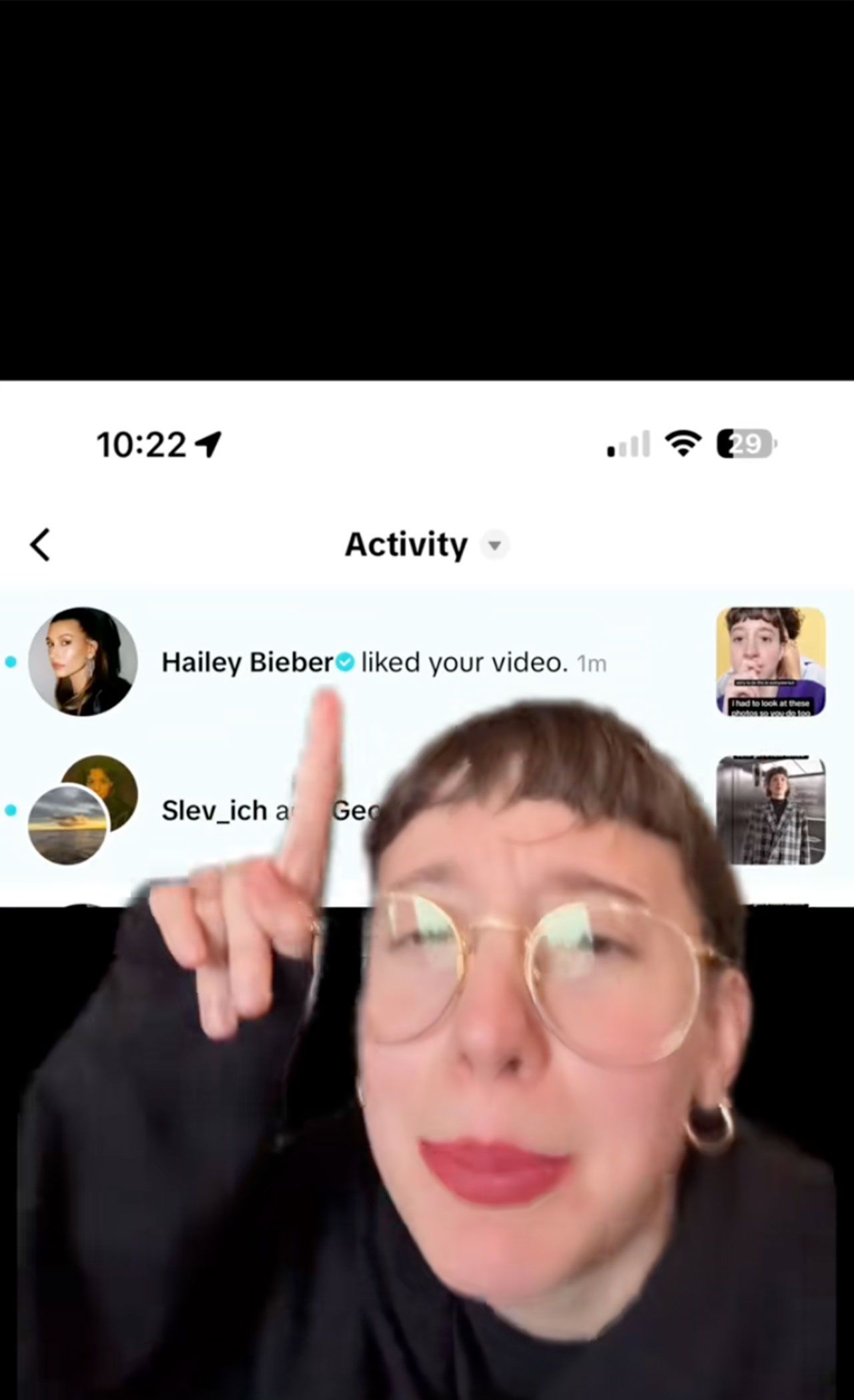 Hailey Bieber liking TikTok video about Selena Gomez and Benny Blanco