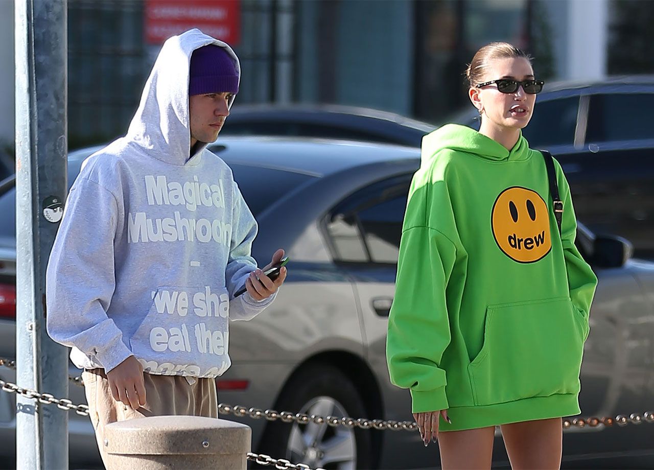 Justin and Hailey Bieber in LA wearing hoodies
