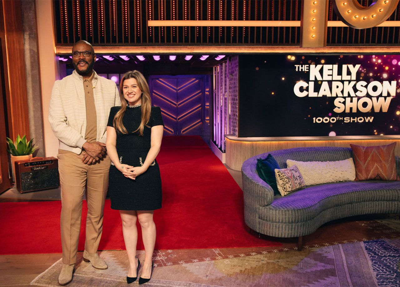 Kelly Clarkson with Tyler Perry on The Kelly Clarkson Show