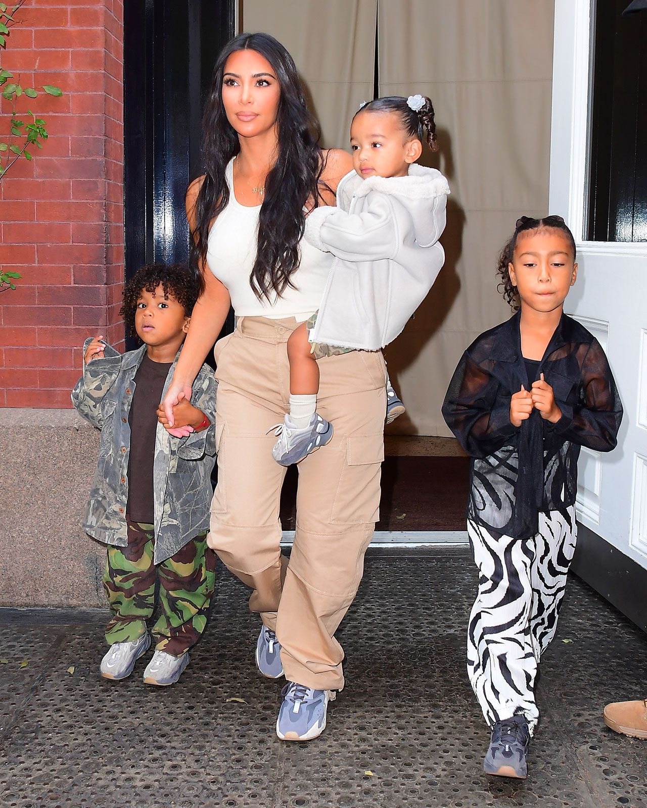 Kim Kardashian and three of her children in New York City