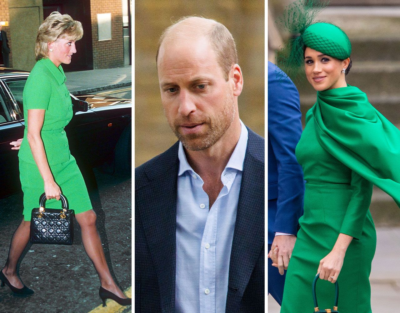 Prince William with Meghan Markle and Princess Diana dressed in green