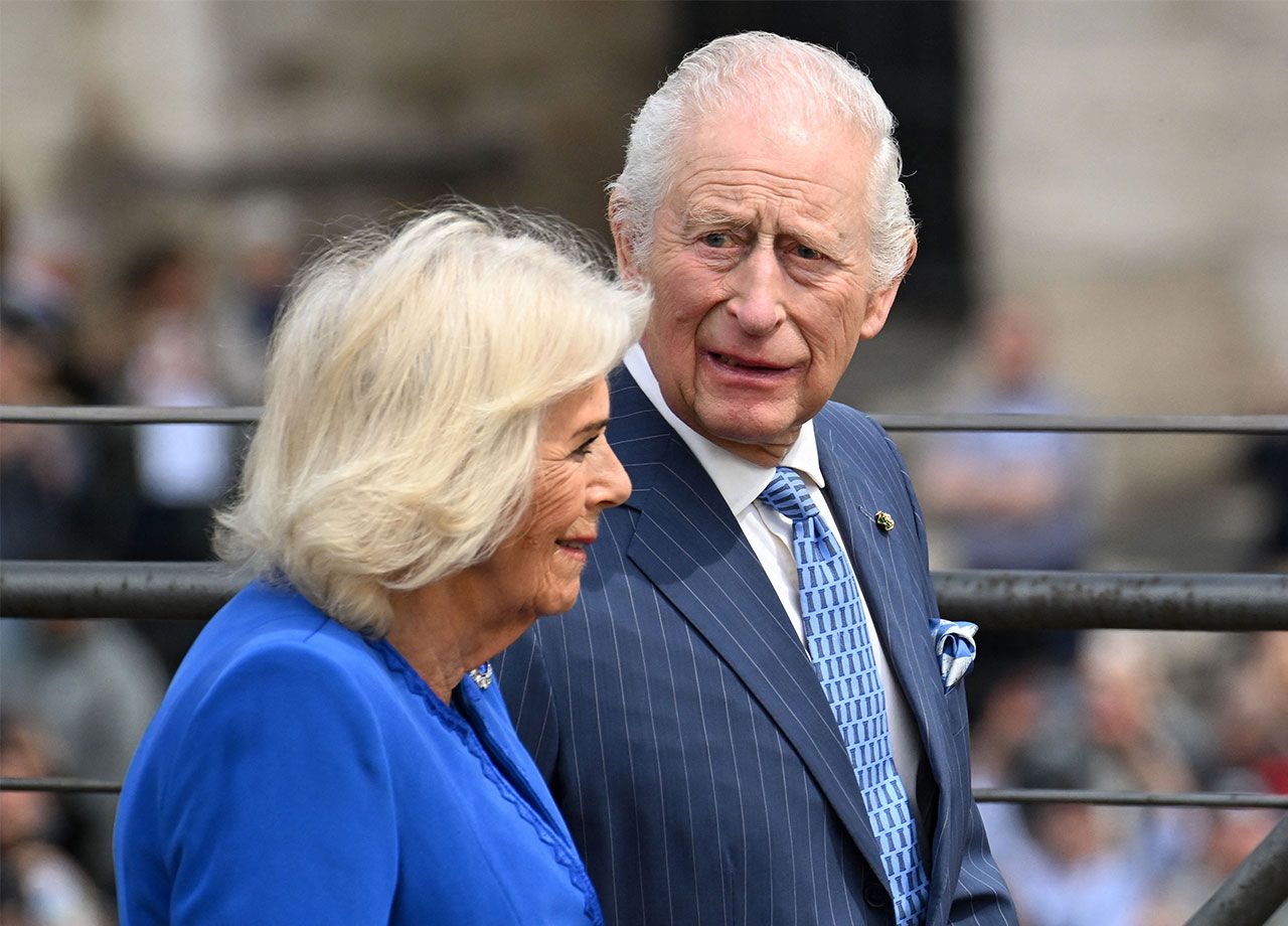 King Charles and Queen Camilla wearing blue in Rome