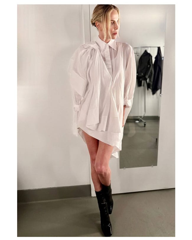 Charlize Theron in oversized shirt