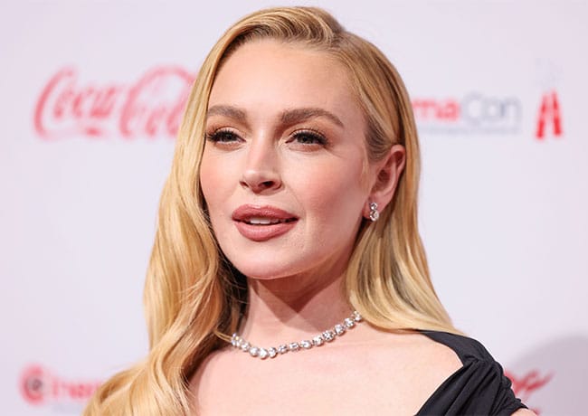 Lindsay Lohan 2025 CinemaCon red carpet close up