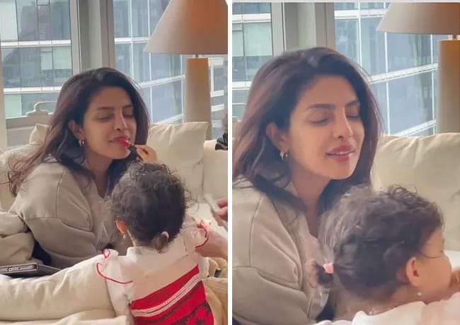 Priyanka Chopra Nick Jonas daughter playing with lipstick