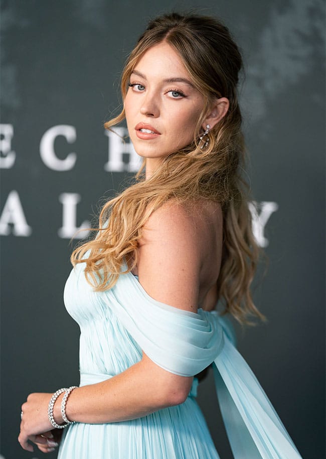 Sydney Sweeney blue Miu Miu gown Echo Valley premiere London
