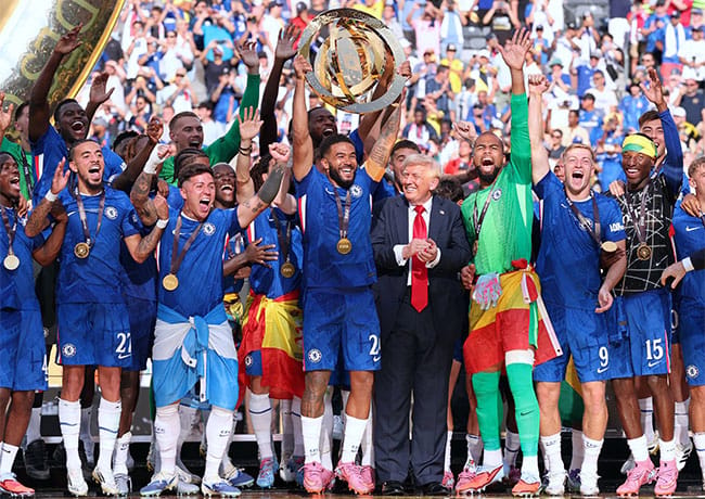 Donald Trump with Chelsea players at FIFA Club World Cup final