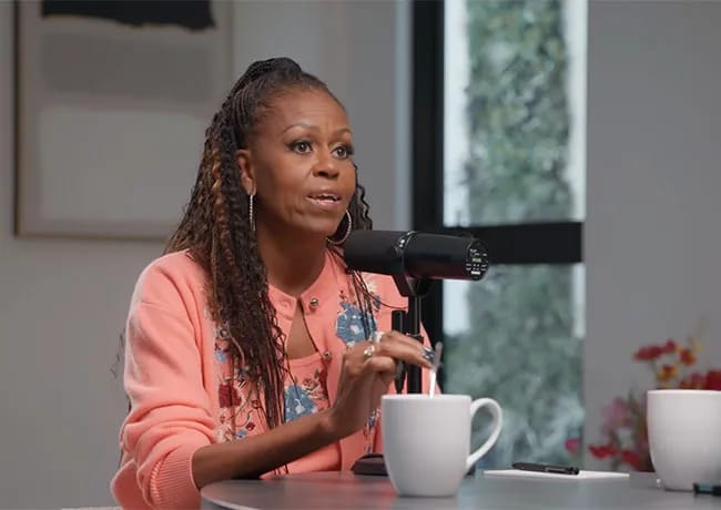 Michelle Obama IMO podcast floral cardigan