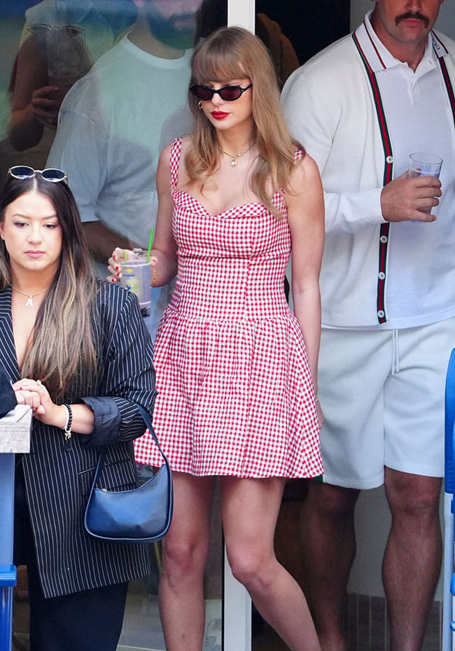 taylor swift wearing red gingham dress to us open