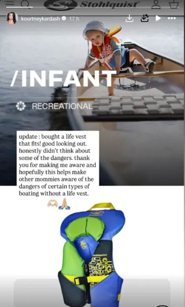 Kourtney Kardashian Instagram Story life vest