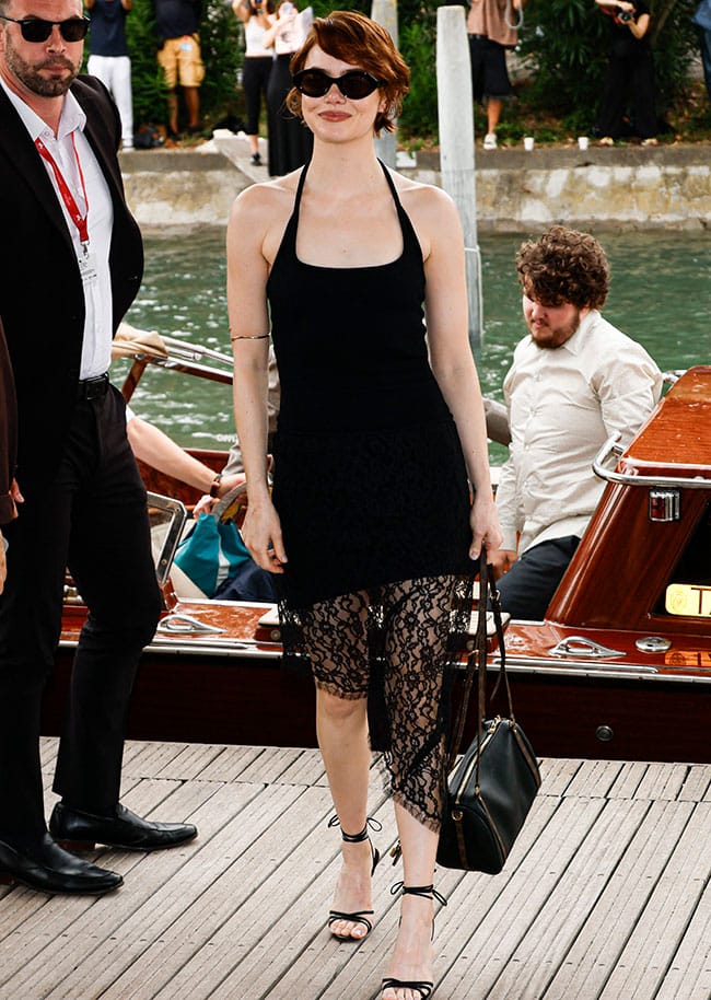 Emma Stone Bugonia Venice Film Festival black Louis Vuitton dress