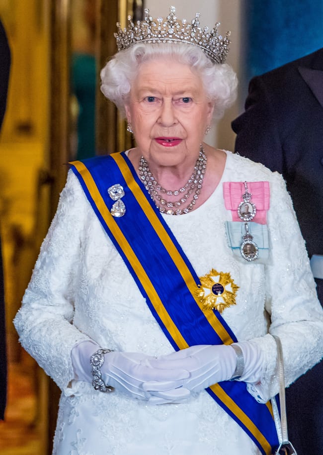 Queen Elizabeth II in crown and sash