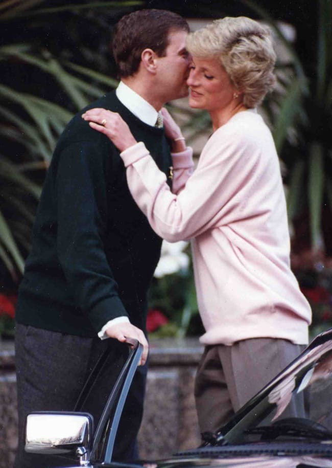 Princess Diana and Prince Andrew leave Portland Hospital
