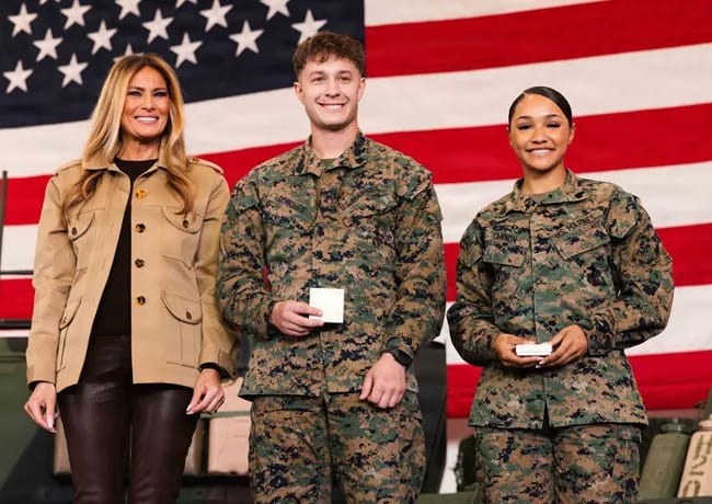 Melania Trump poses with Marine Corps