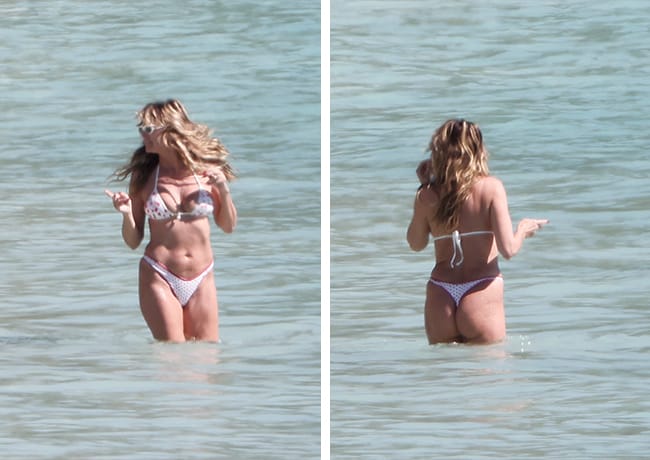 Heidi Klum red and white printed bikini St Barts