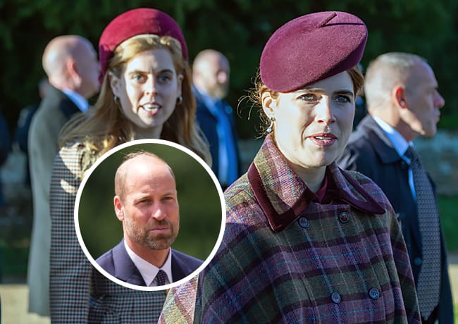 Princess Beatrice and Princess Eugenie Christmas Day 2025 with Prince William