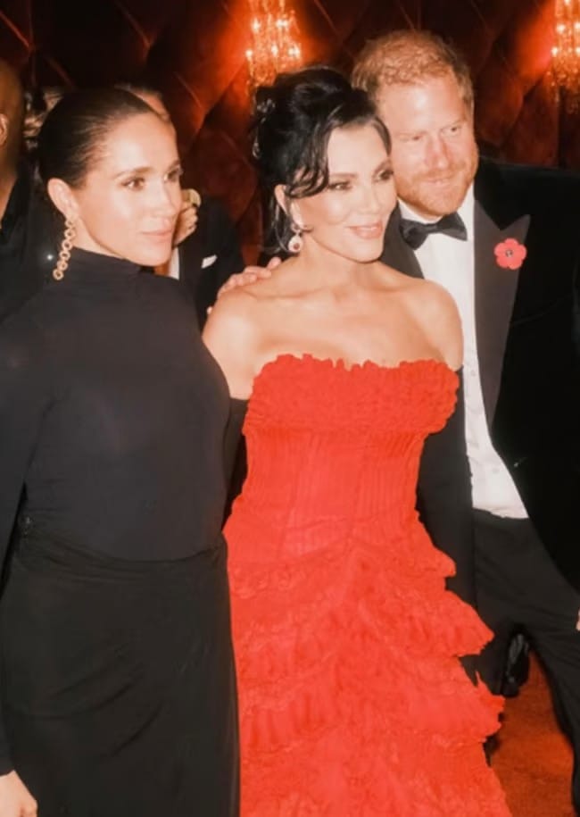 Kris Jenner with Prince Harry and Meghan Markle at her 70th birthday party