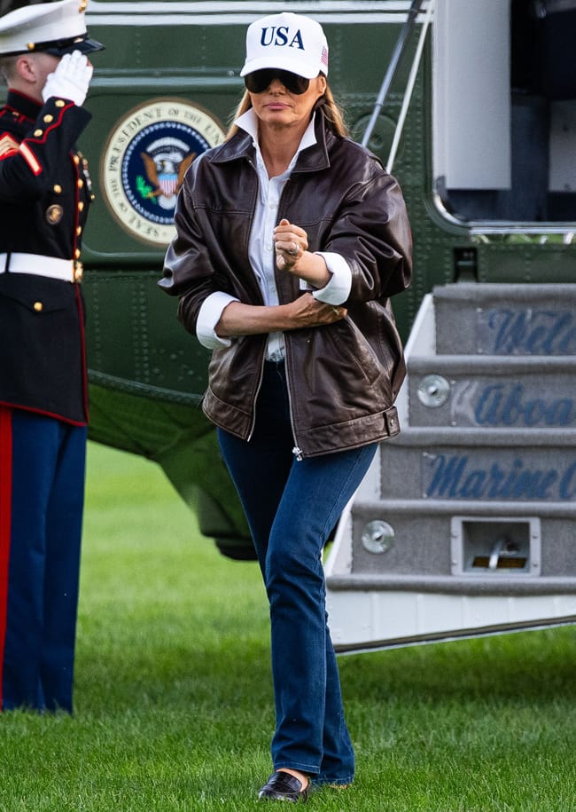 Melania Trump leather bomber jacket