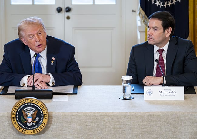 Donald Trump and Marco Rubio meeting with oil executives in the East Room