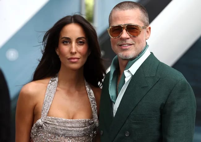 "Brad Pitt and Ines de Ramon at the F1 European premiere close-up"