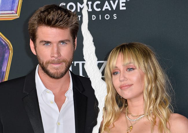 Miley Cyrus and Liam Hemsworth Avengers Endgame premiere split photo