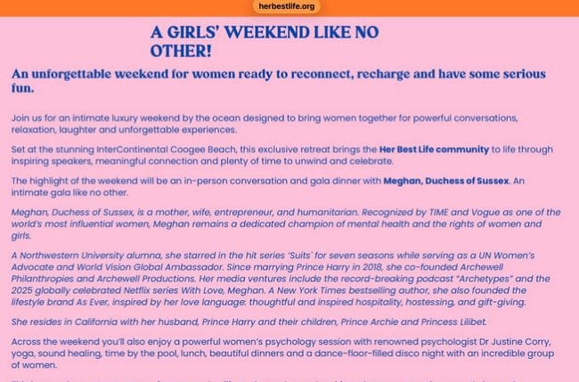 Description of Meghan Markle girls event Australia