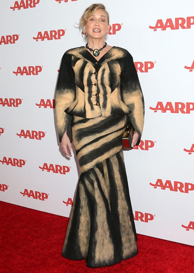 Sharon Stone yellow and black dress