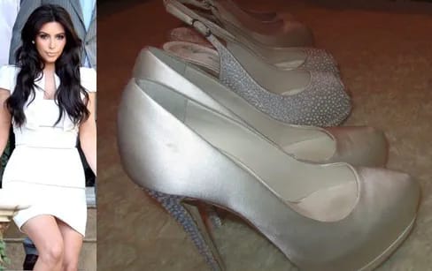 Kim Kardashian's glamorous wedding shoes displayed elegantly.