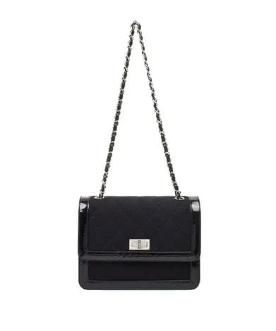 Chanel Black Jersey Patent Shoulder Bag Image from SHEfinds