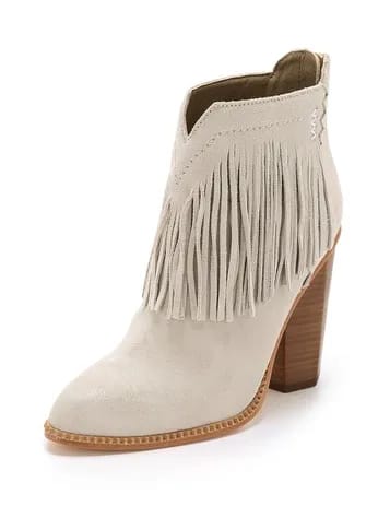 Cynthia Vincent Native Suede Fringe Booties Cynthia Vincent's chic shoe style presented in an enticing way.
