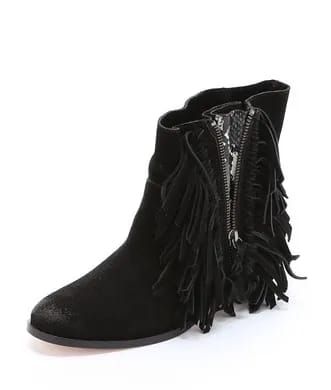 Cynthia Vincent Nibble Suede Fringe Booties Cynthia Vincent's fashionable footwear captured in a stylish image.