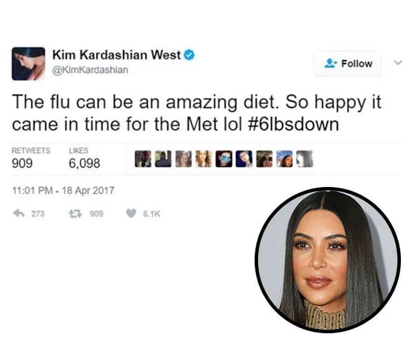 "Kim Kardashian tweet about flu diet"