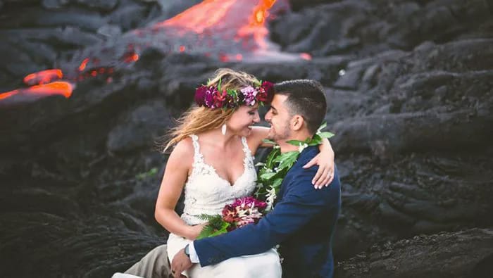 "Couple's wedding photos on an active volcano"