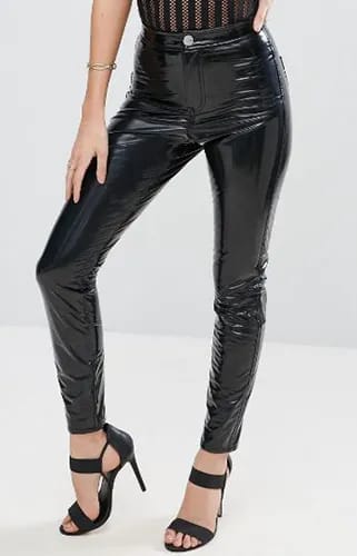 ASOS RIVINGTON High Waisted Denim Jegging in Vinyl Effect