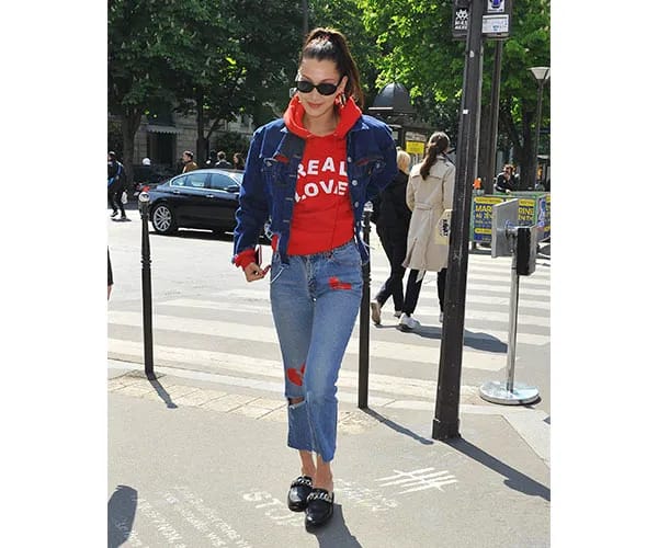 bella hadid denim on denim outfit