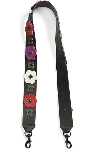 Floral Appliqué Leather Guitar Bag Strap