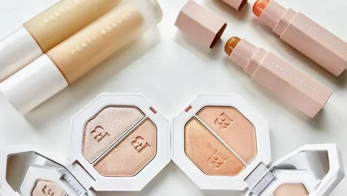 Fenty Beauty product display featuring diverse shades and styles