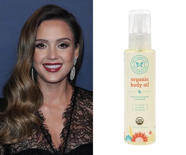 jessica alba with honest organic body oil