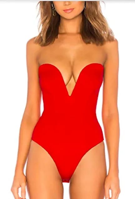 may & maya strapless plunge neck bodysuit