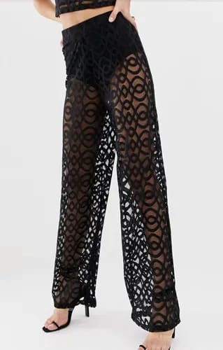 "ASOS DESIGN sheer geo lace wide leg pants"