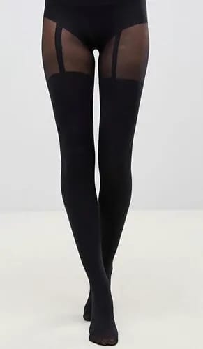 "Pretty Polly suspender tights in black"
