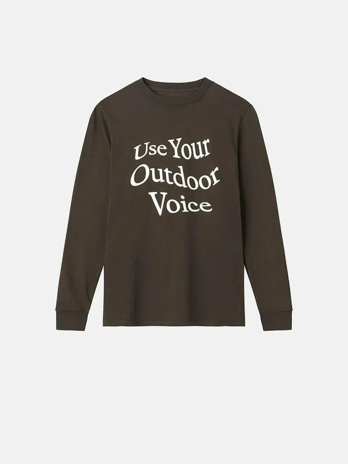 "Outdoor Voices Use Your Outdoor Voice Long Sleeve T-Shirt in Cloud"