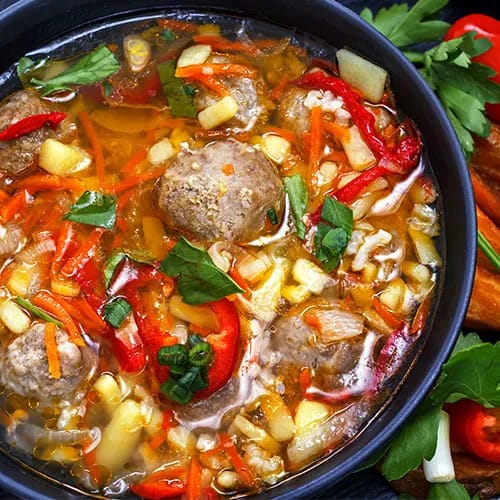 Vegetable and Chicken Meatball Soup