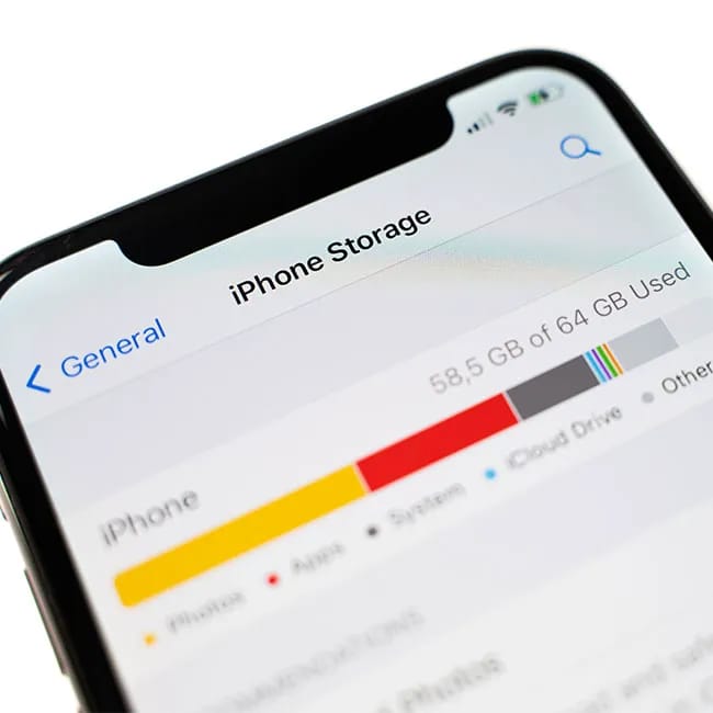 iPhone storage capacity displayed in gigabytes.